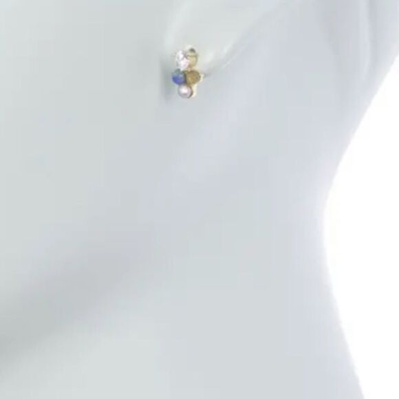 CAROLEE Stone & Freshwater Pearl Stud Earrings, Blue/Yellow/Gold, Pearl, NWT - Picture 4 of 9